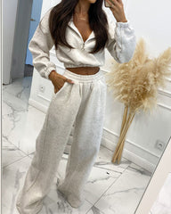 Hooded Zip Top Pants Two-Piece Set