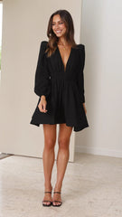 Black Deep V Neck Mini Dress