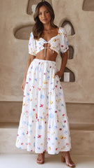 White Floral Maxi Skirts