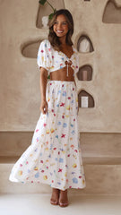 White Floral Maxi Skirts