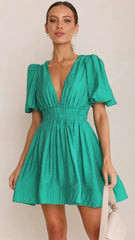 Green Plunging V Neck Mini Dress
