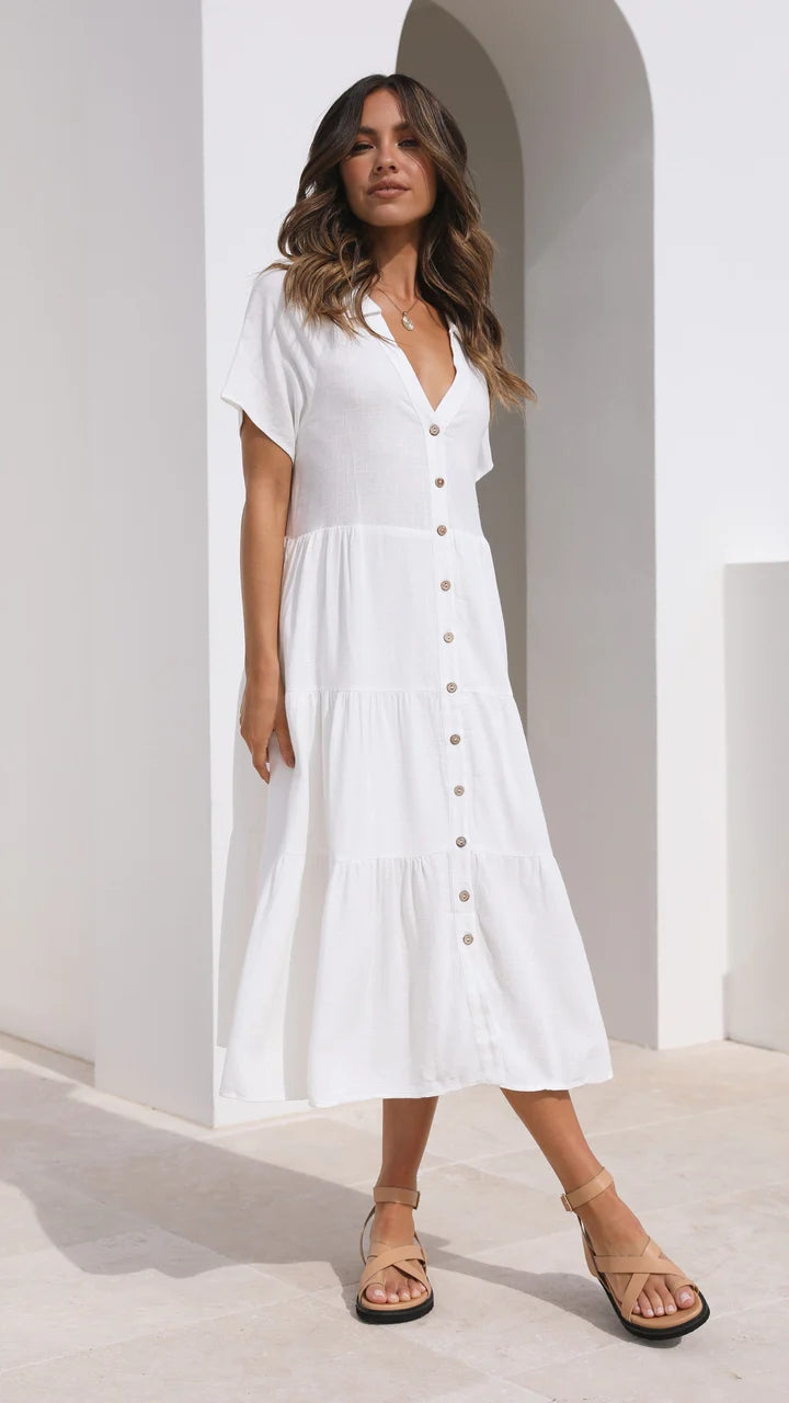 White Button Down Midi Dress