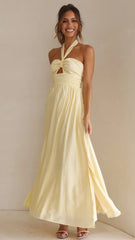 Yellow Solid Halter Maxi Dress