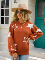 Star Round Neck Long Sleeve Sweater