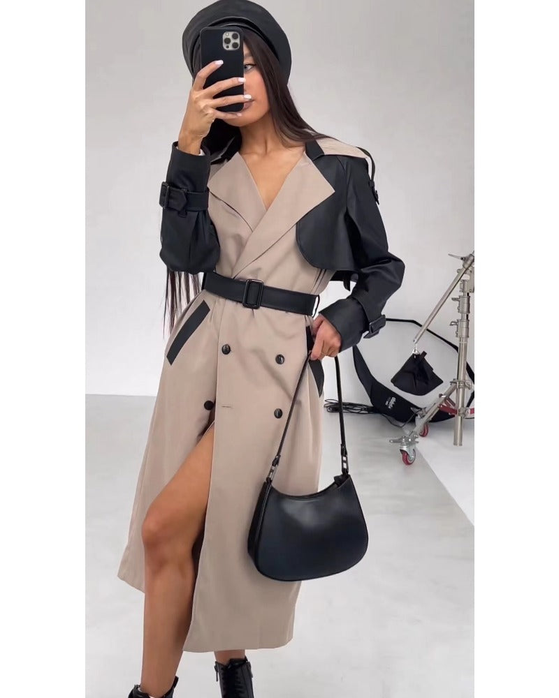 Temperament casual lapel long sleeve long dress color coat woman