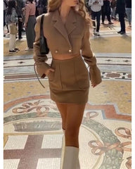 Autumn and winter lapel long sleeve short coat + skirt suit woman