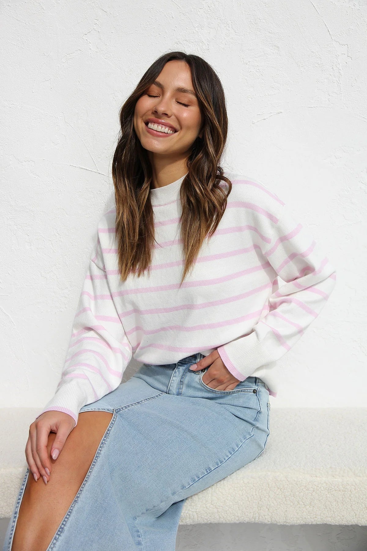 Pink Striped Knit Sweater