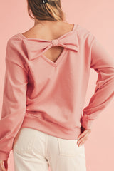 Black Bowknot Plain Round Neck Sweatshirt