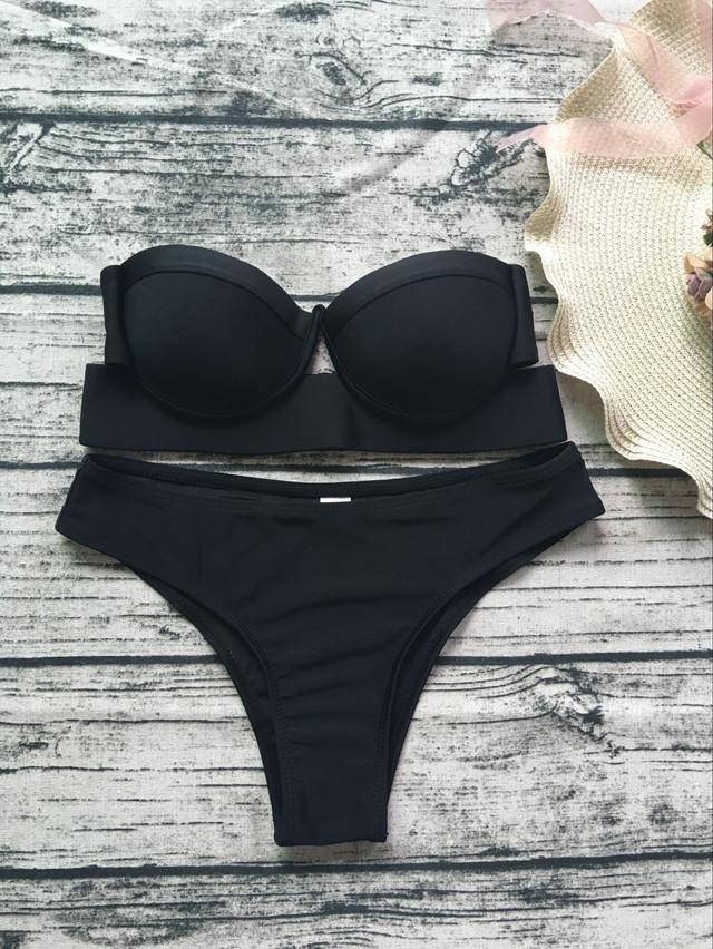 Black Push Up Strapless Bikini Bathing Suits