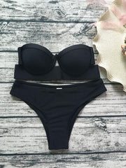 Black Push Up Strapless Bikini Bathing Suits
