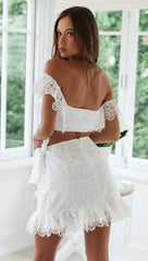 White Crochet Lace Top and Skirt Matching Sets