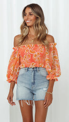 Orange Sunrise Smocked Crop Top