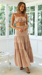 Dusty Pink Ruffled Crop Top and Skirt Sets