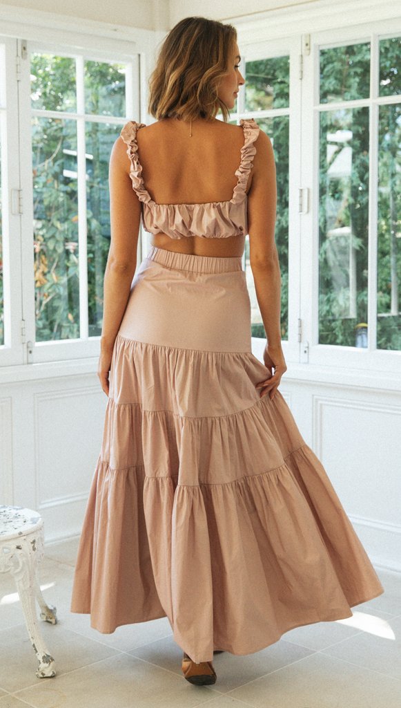 Dusty Pink Ruffled Crop Top and Skirt Sets