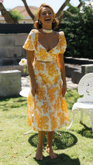 Orange Floral Sweetheart Neckline Dress