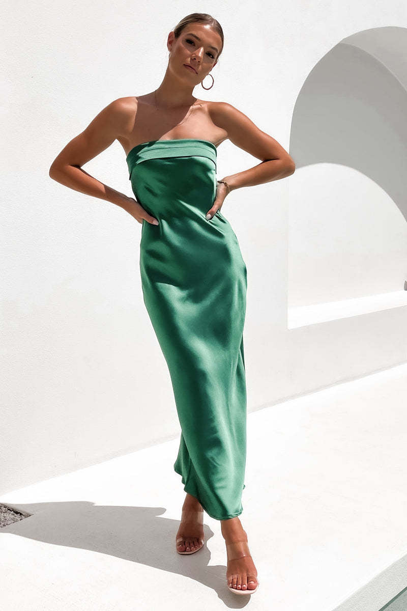 Green Strapless Bandeau Midi Dress