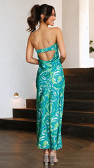 Green Floral Bandeau Midi Dress