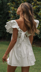 White Flare Sleeves Bowknot Mini Dress