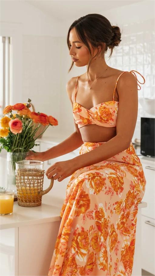 Orange Floral Crop Top