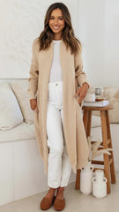 Beige Open Front Knit Cardigan