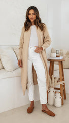 Beige Open Front Knit Cardigan