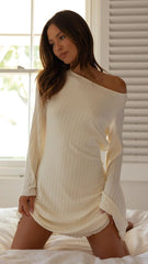 Beige Backless Knit Mini Dress