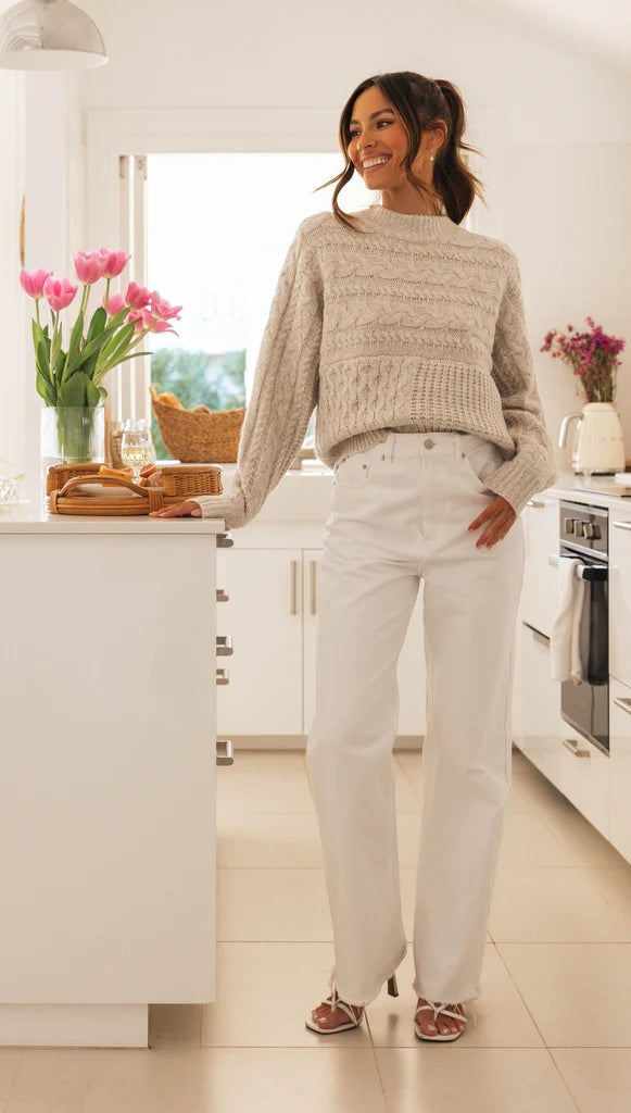 Beige Cable Knit Sweater