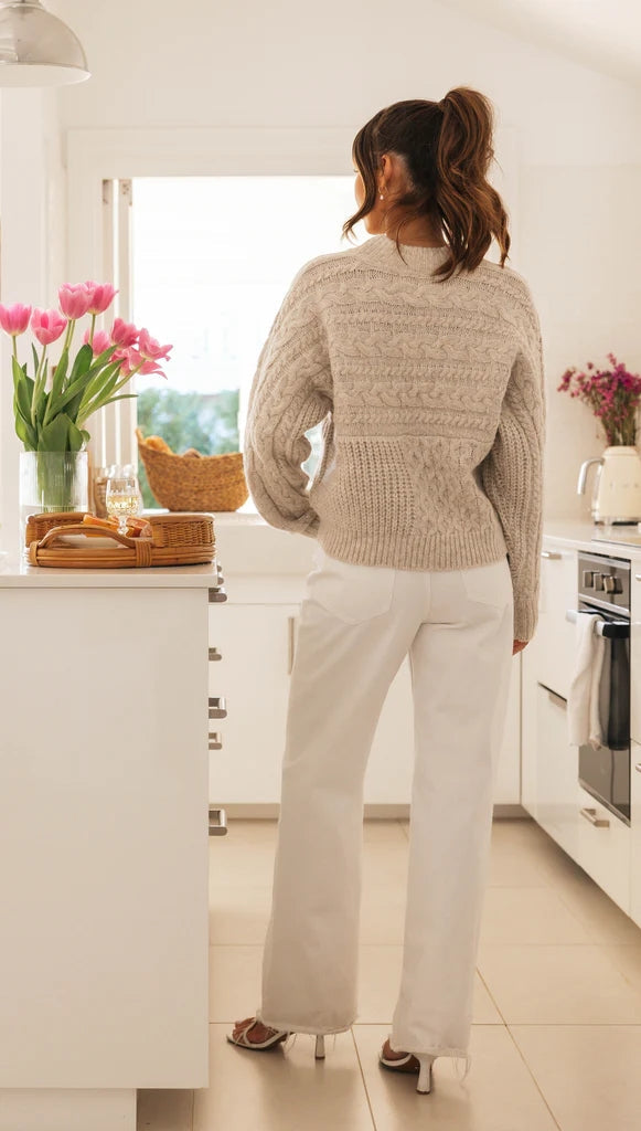 Beige Cable Knit Sweater