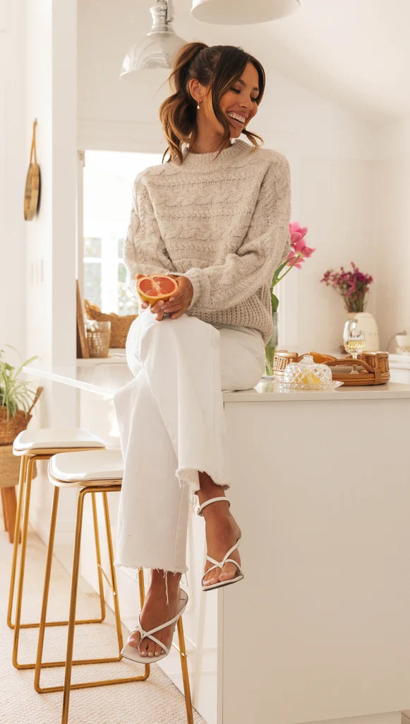 Beige Cable Knit Sweater