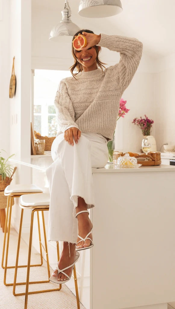 Beige Cable Knit Sweater