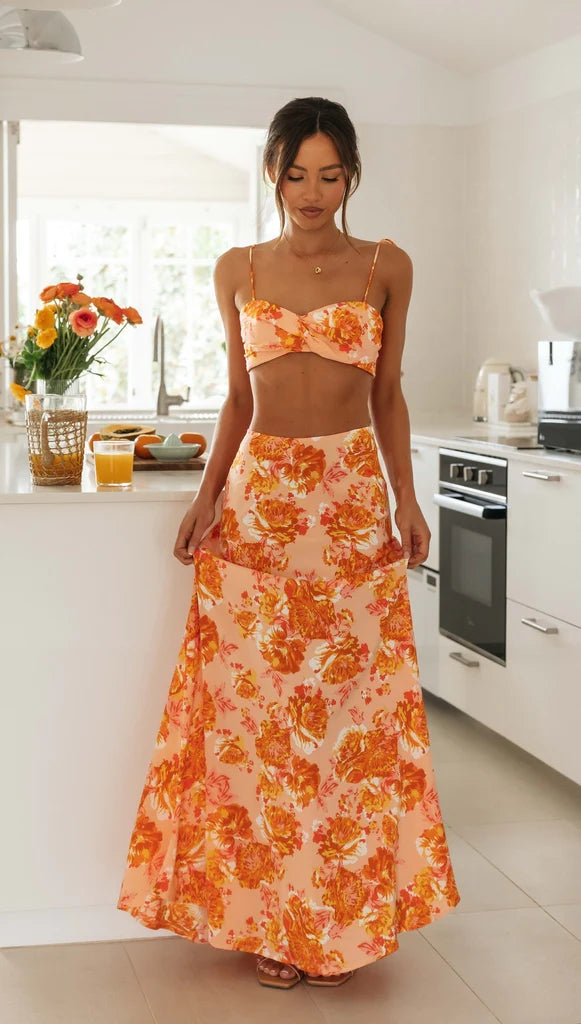 Orange Floral Crop Top