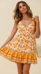 Orange Floral Shoulder-Tie Sun Dress