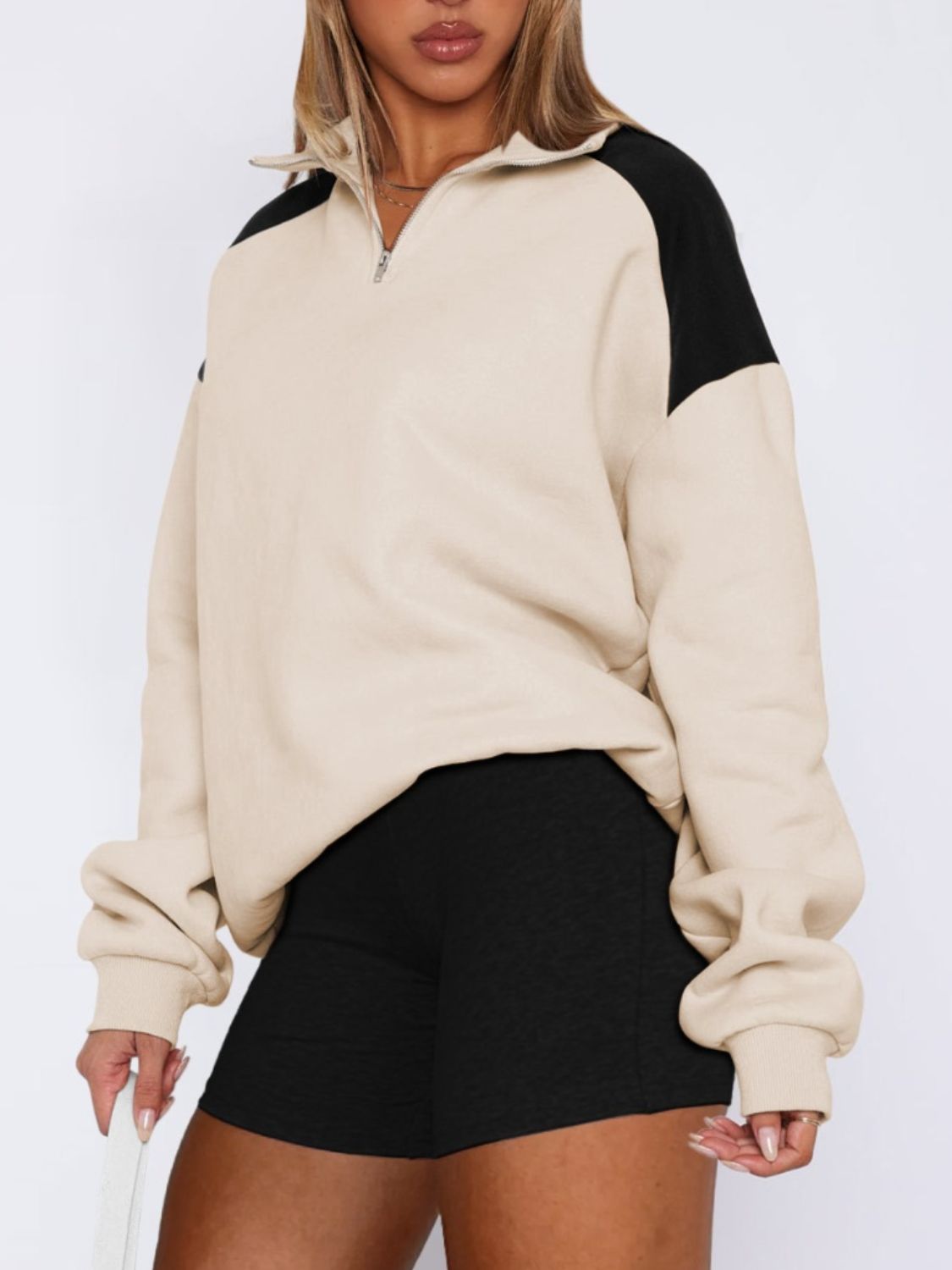 Contrast Quarter Zip Long Sleeve Sweatshirt