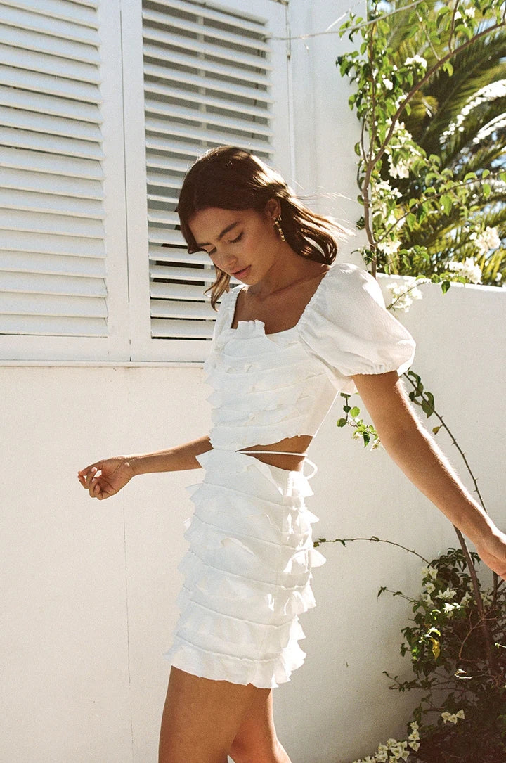 White Ruffled Mini Dress