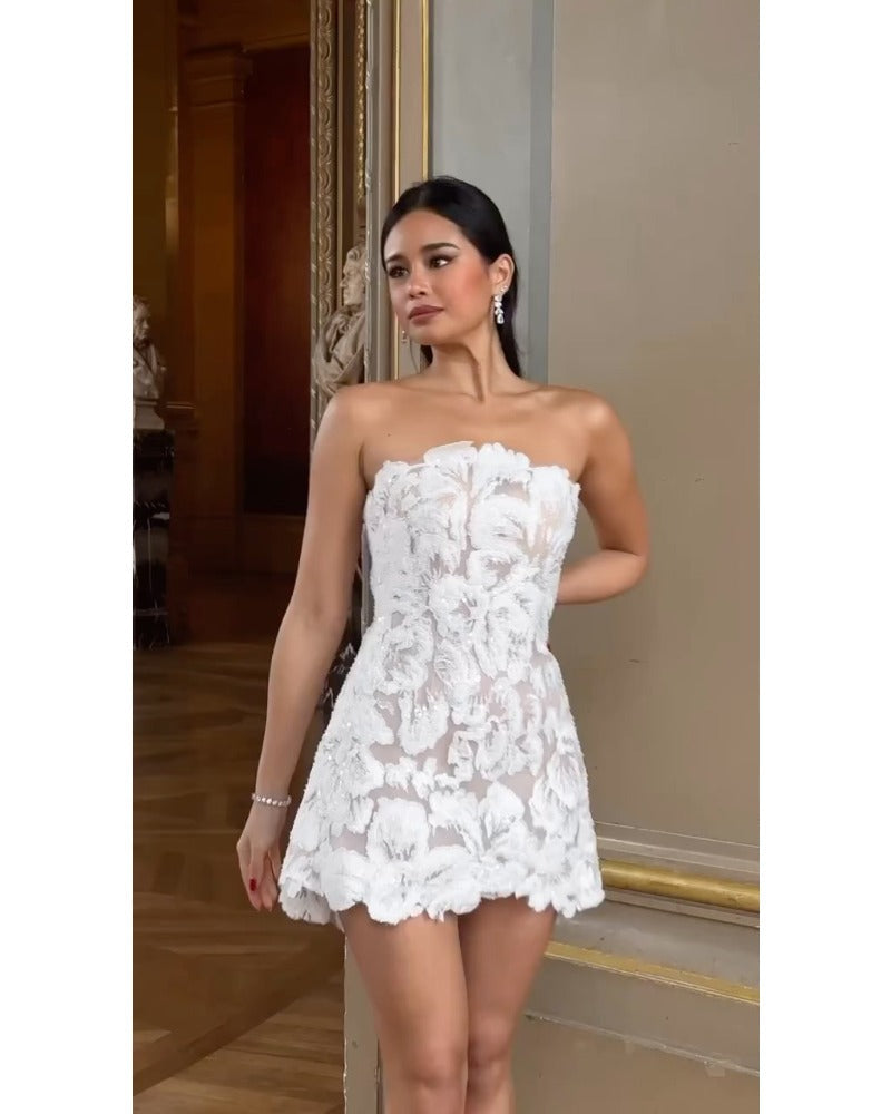 2024ss sexy strapless lace print dress
