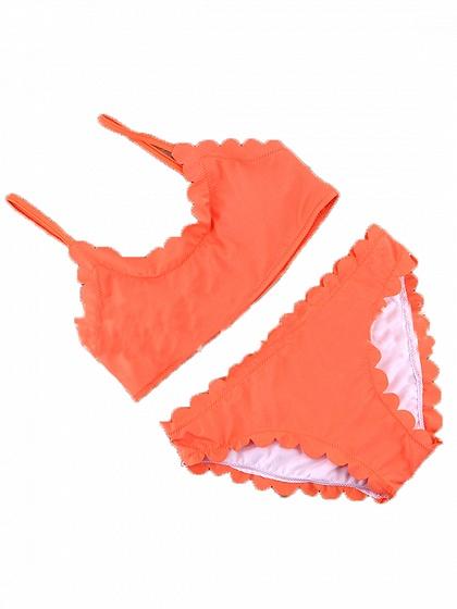 Orange Scallop Edge Bikini Top And Bottom