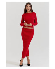 Red sexy bow halter suit skirt dress