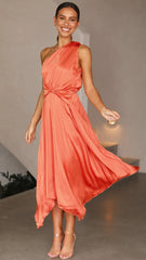 Orange One Shoulder Midi Dress