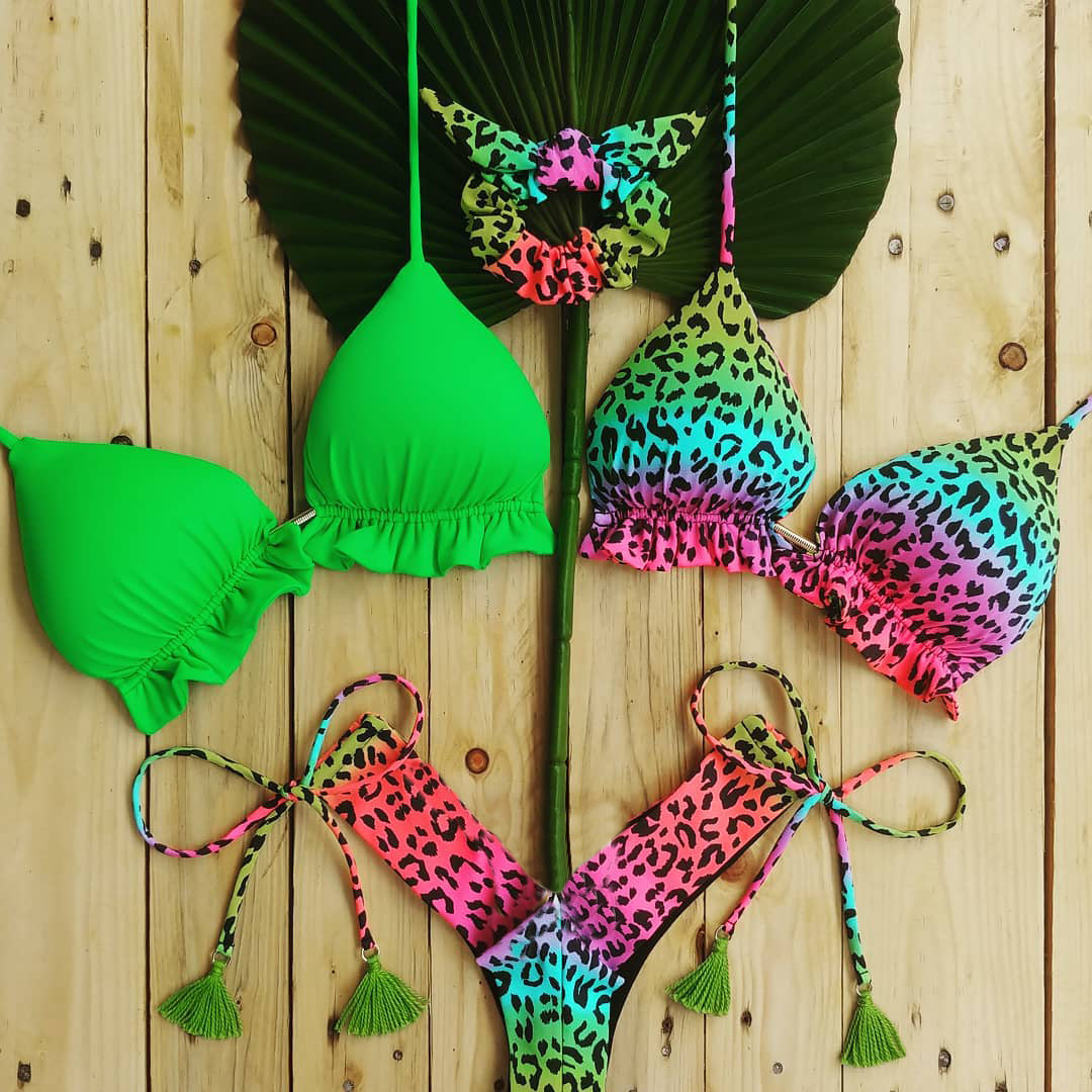 Personalized color leopard print split sexy bikini three-piece suit