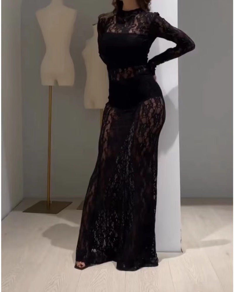 Sexy black with empty lace dress