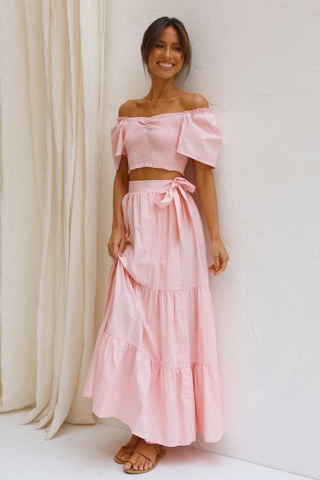 Blush Smocked Top and Skirt Sets