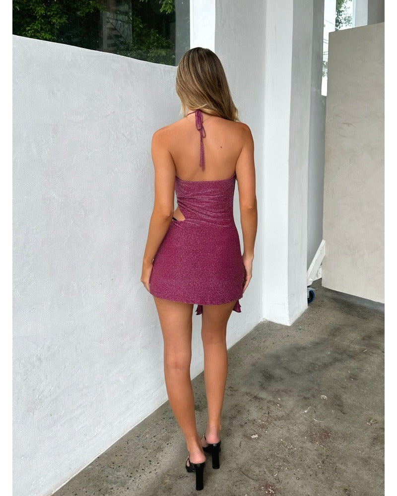 2024ss sexy halter deep V slim  dress