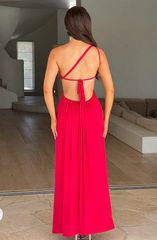 2024ss solid color sexy slant shoulder dress
