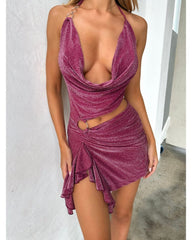 2024ss sexy halter deep V slim  dress