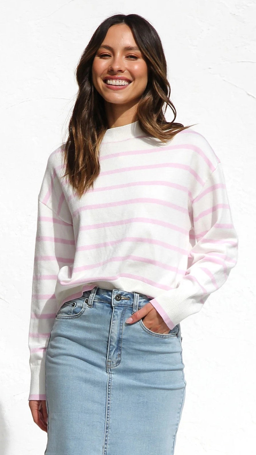 Pink Striped Knit Sweater