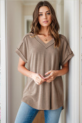 Textured V-Neck Short Sleeve Top