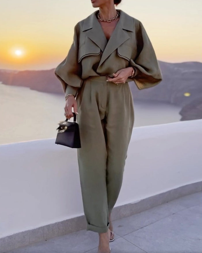 lapel loose solid color two piece suit