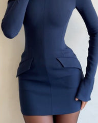 Long sleeve slim solid color short dress