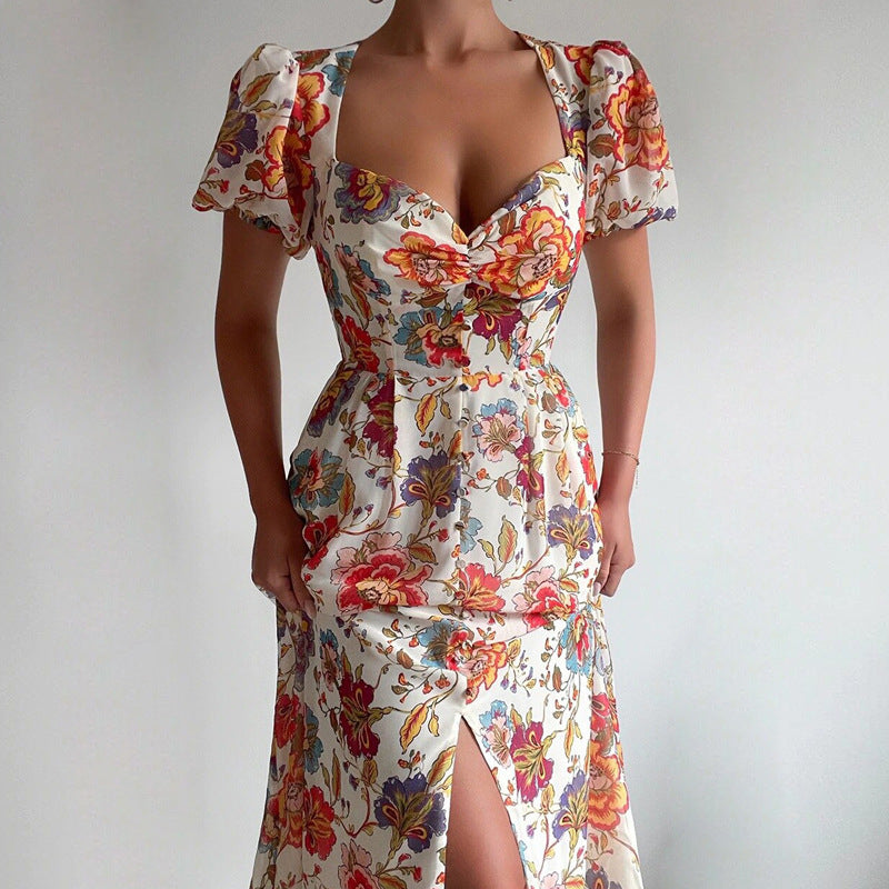 Spring women's floral print short-sleeved dress