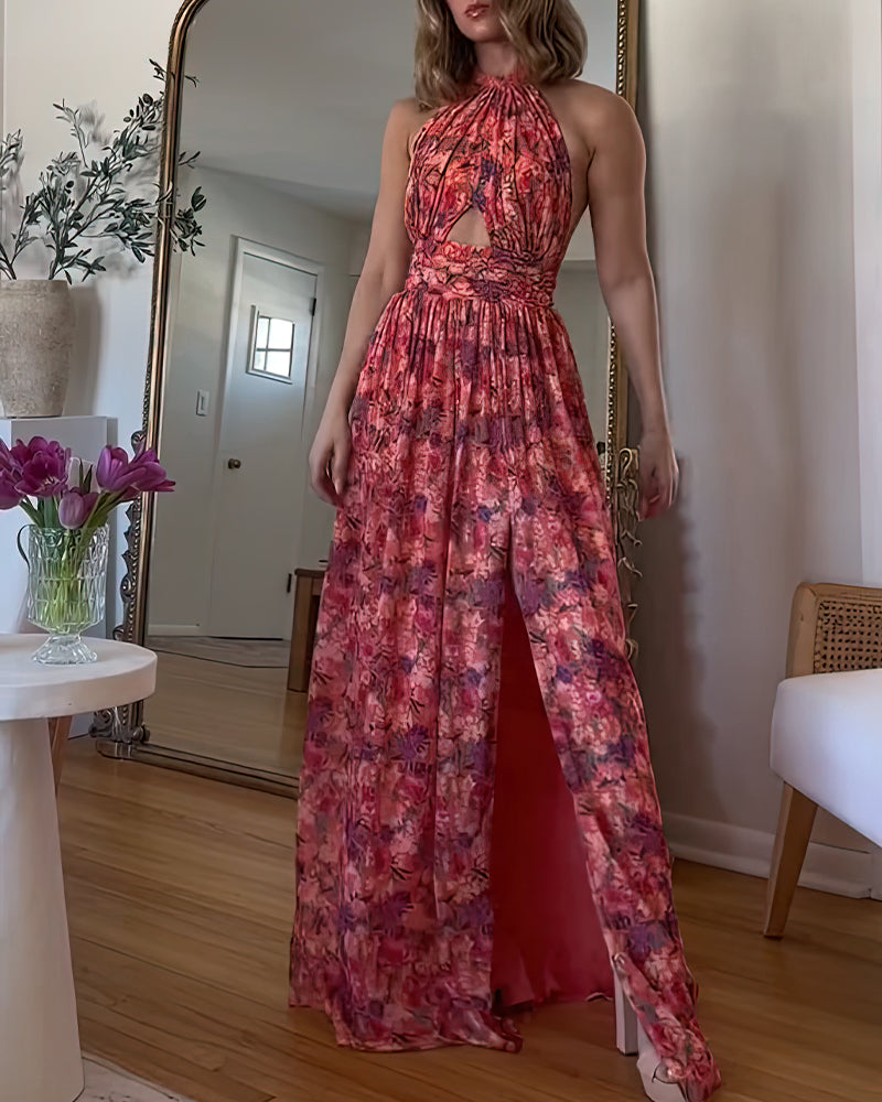 Floral Print Sleeveless Sexy Long Dress